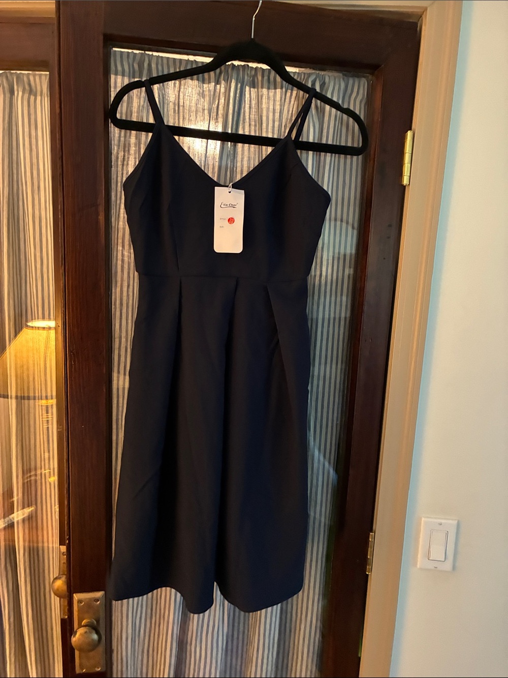 Classic Navy A-Line Spaghetti Strap Dress